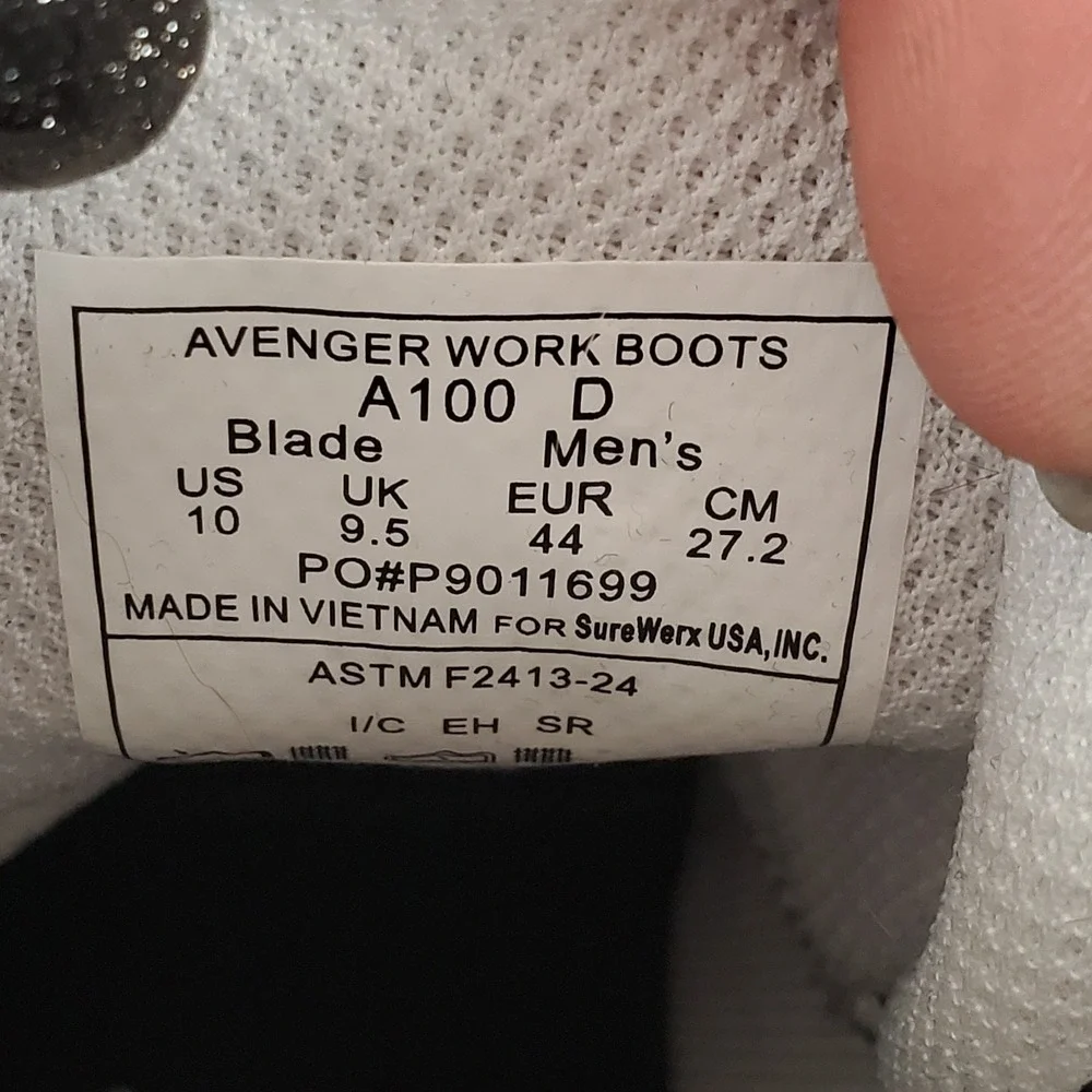 Avenger Mens Work Boots Sz 10 D Black Carbon Comp Safety Lace Up Comfort Sneaker